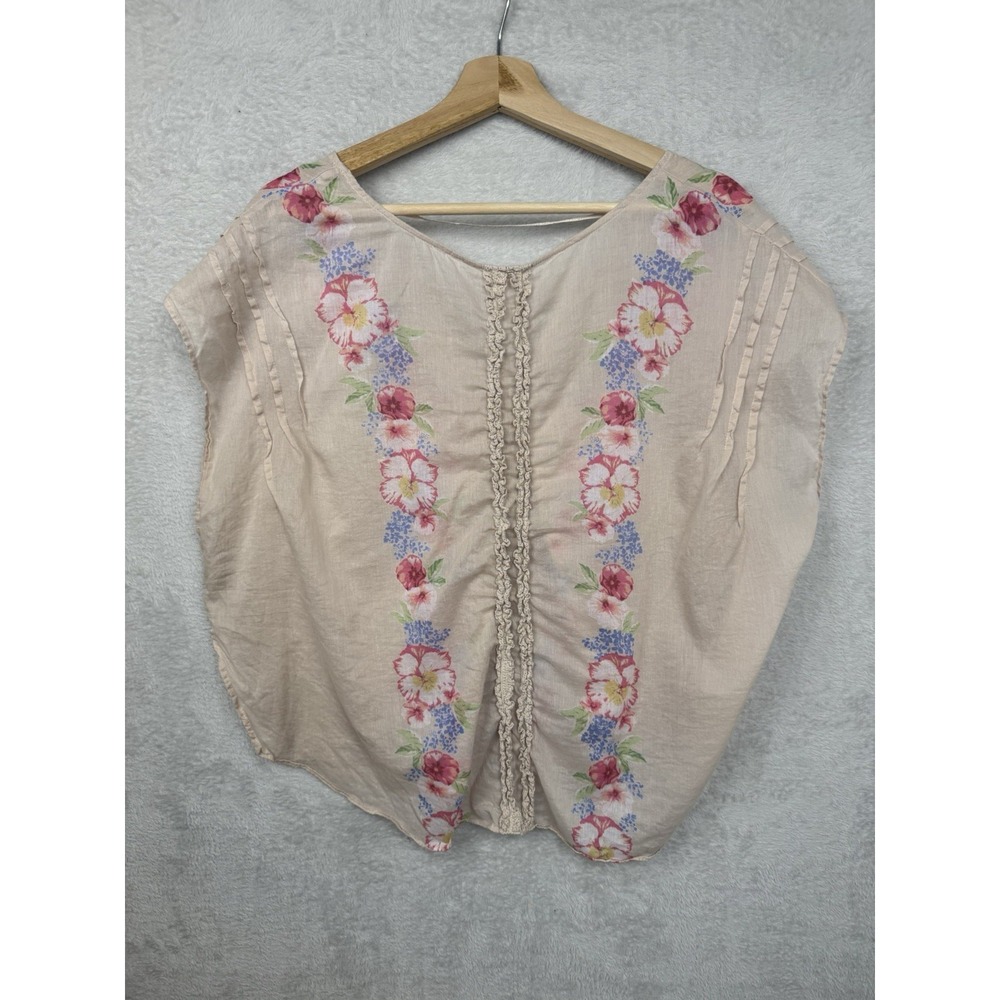 Free People Floral Embroidered Blouse Coastal Boho Cottagecore Peasant Top Lg - Picture 2 of 9
